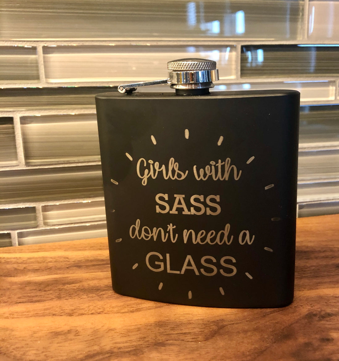 Personalized 6 oz Black Flask