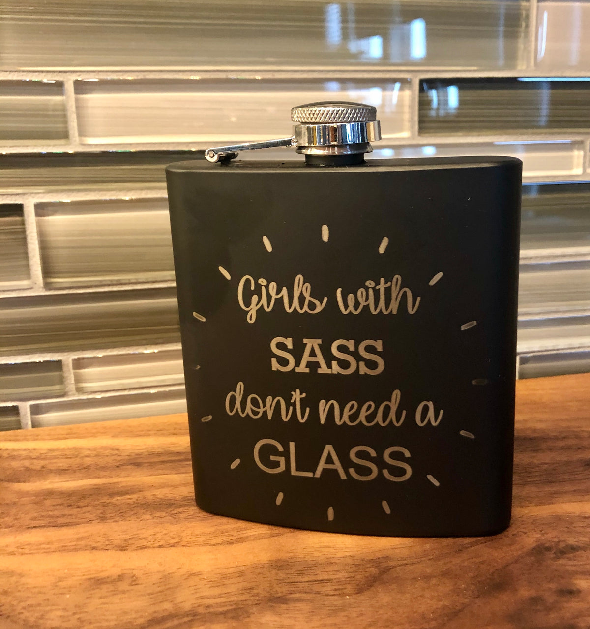 Personalized 6 oz Black Flask